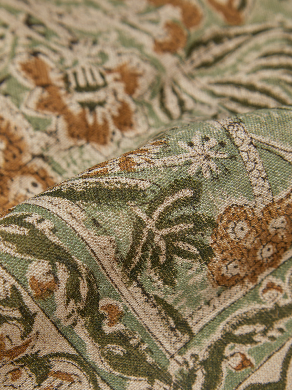 Chamois - Parrot Block-Printed Linen Rectangular Tablecloth (106.5in/2.7m) - Multiple - ABASK