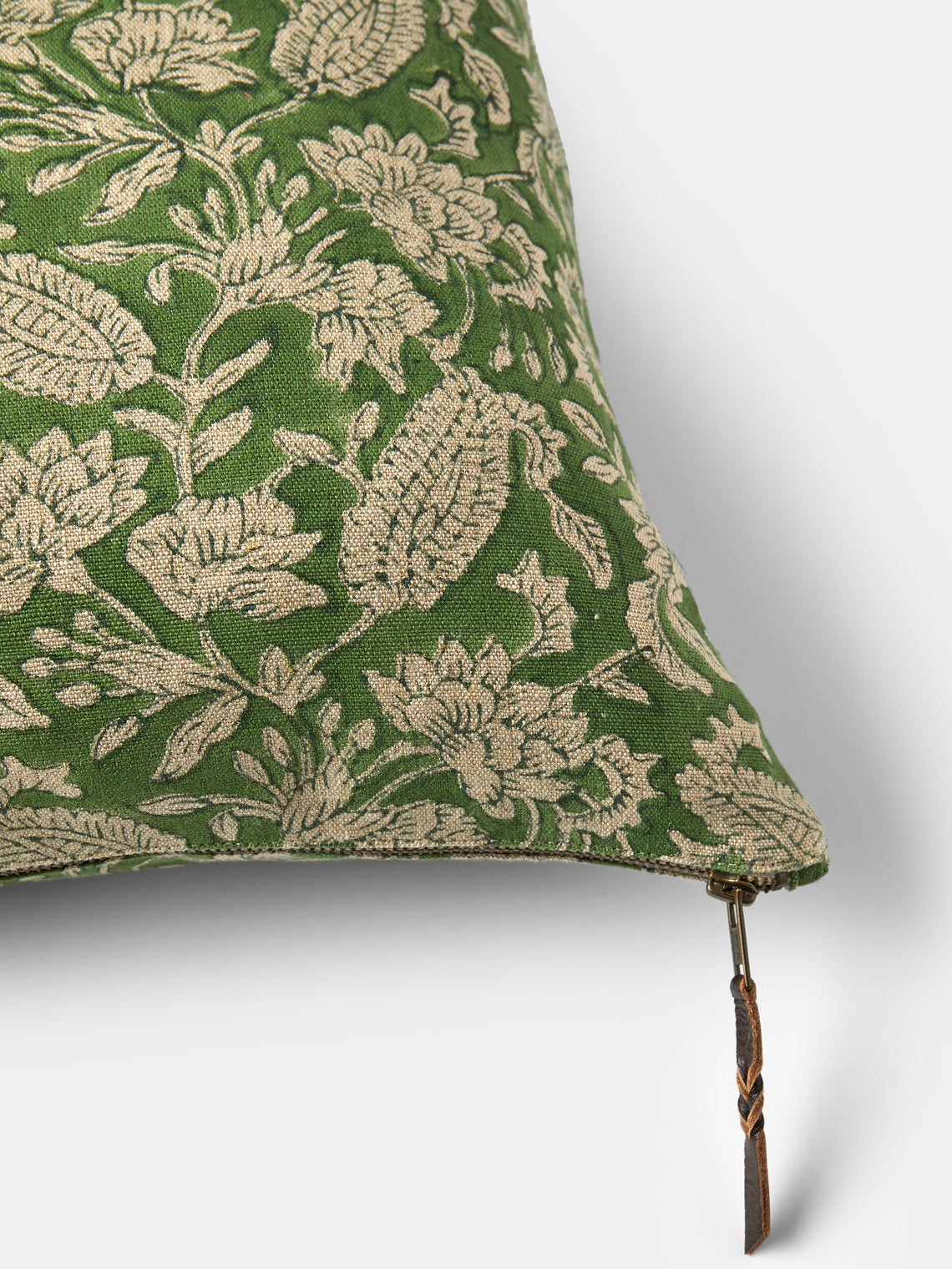 Chamois - Block-Printed Linen Cushions – 19.5in/50cm (Set of 2) - Green - ABASK