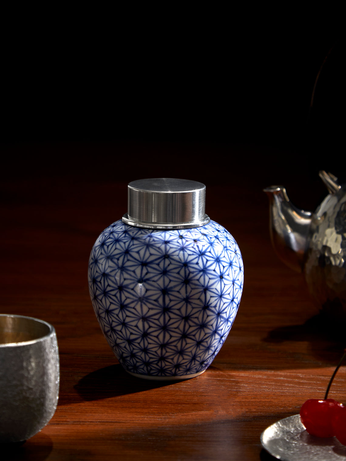 Seikado - Porcelain and Pewter Tea Caddy - Navy - ABASK