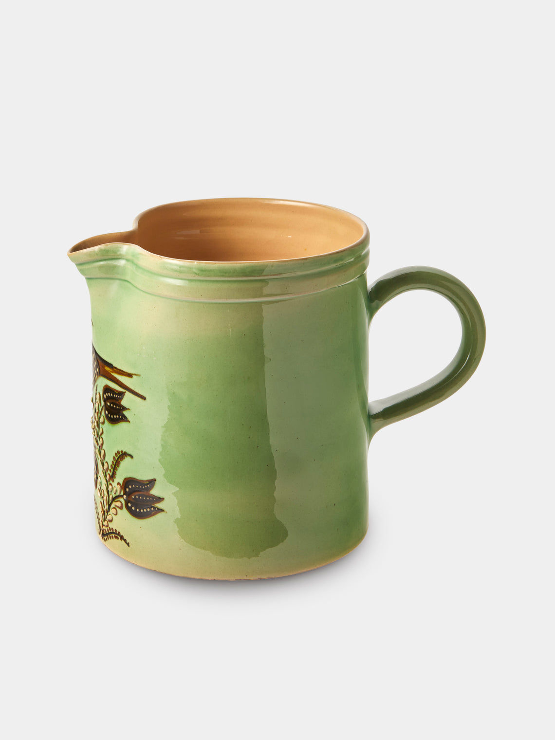 Poterie d’Évires - Flowers Hand-Painted Ceramic Straight-Edge Large Jug - Green - ABASK