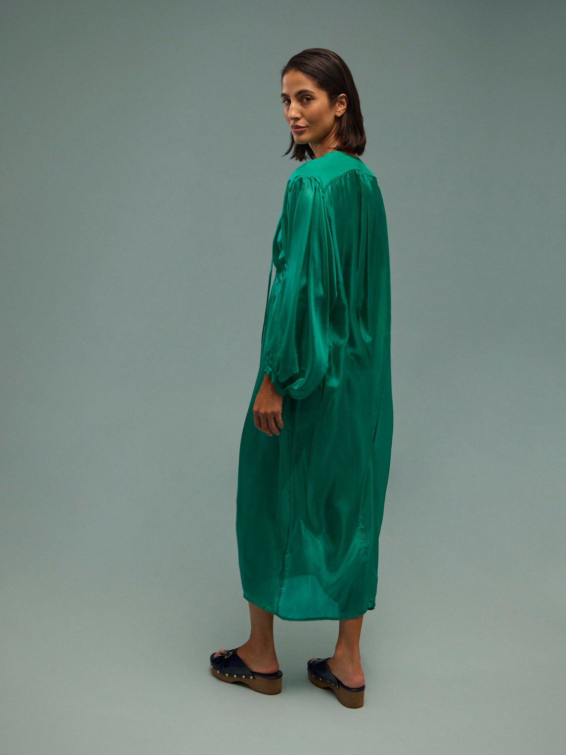 Les Vacances D'Irina - The Hazy Nipple Silk Long Dress | One Size - Green - ABASK