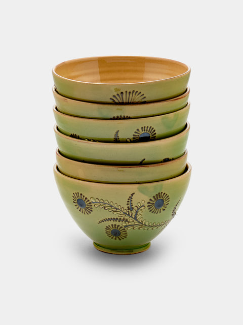 Poterie d’Évires - Flowers Hand-Painted Ceramic Bowls (Set of 6) - Green - ABASK - 