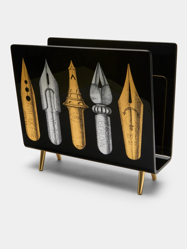 Fornasetti - Pennini Wood and Brass Magazine Rack - Black - ABASK - 