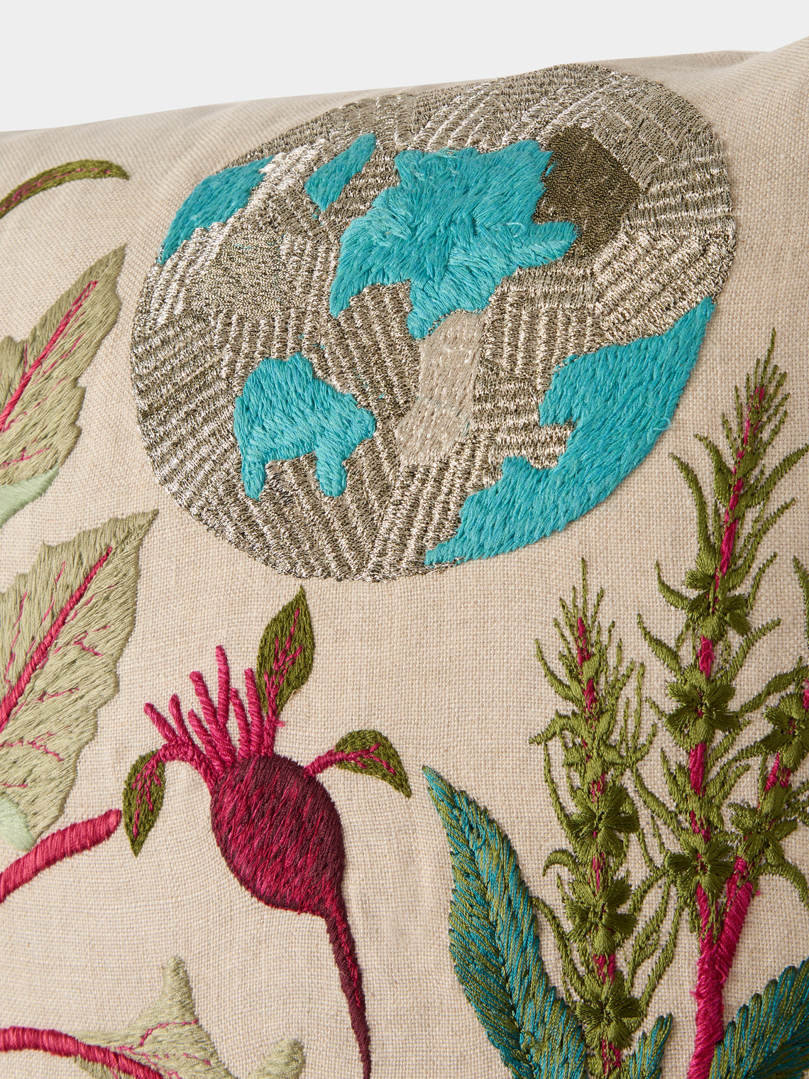 Bokja - Beet Moon Deep Embroidered Linen Cushion (17.5in/45cm) - Multiple - ABASK