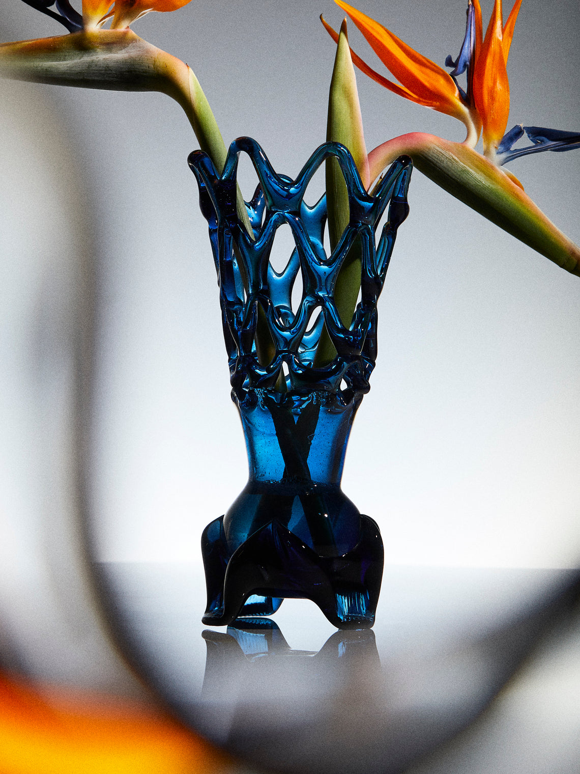 Antique and Vintage - Mid-Century Glass Vase - Blue - ABASK