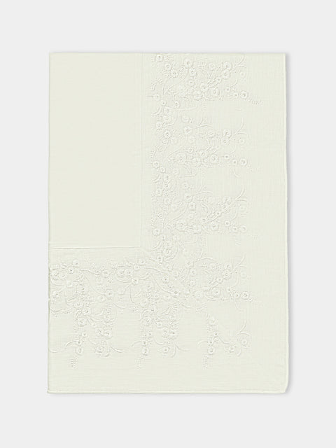 Borgo delle Tovaglie - Venaria Embroidered Linen Extra Large Rectangular Tablecloth - Ivory - ABASK - 