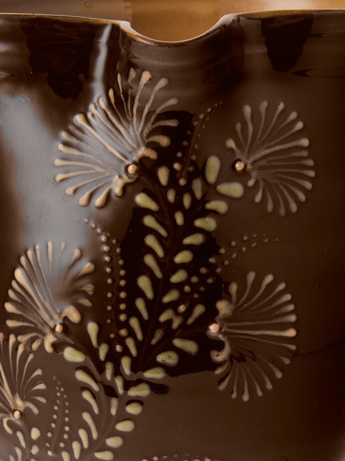 Poterie d’Évires - Flowers Hand-Painted Ceramic Medium Jug - Dark Brown - ABASK