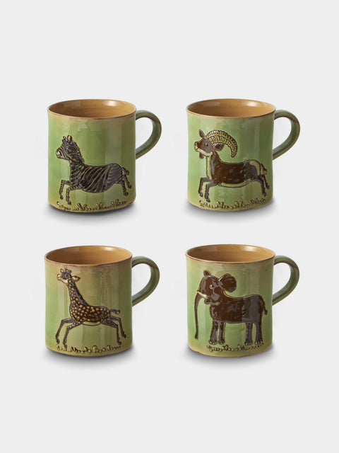 Poterie d’Évires - Animals Hand-Painted Ceramic Mugs (Set of 4) - Green - ABASK - 
