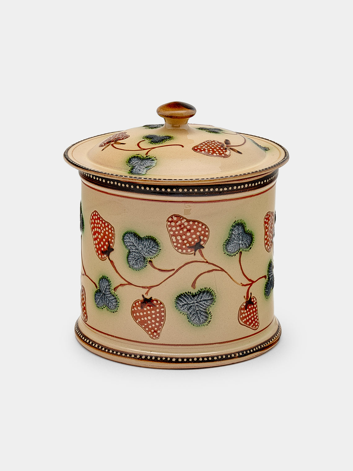 Poterie d’Évires - Strawberries Hand-Painted Ceramic Medium Lidded Pot - Cream - ABASK - 