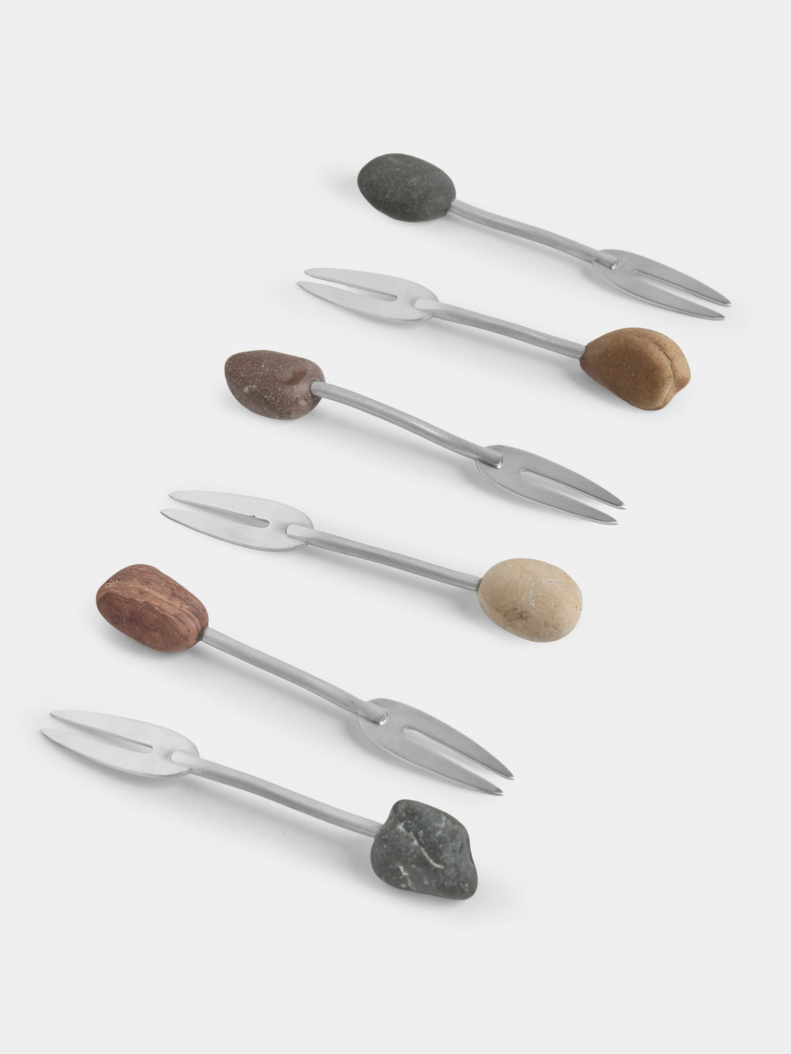 Thalia Maria Silver - Sterling Silver and Pebble Cocktail Forks (Set of 2) - Silver - ABASK