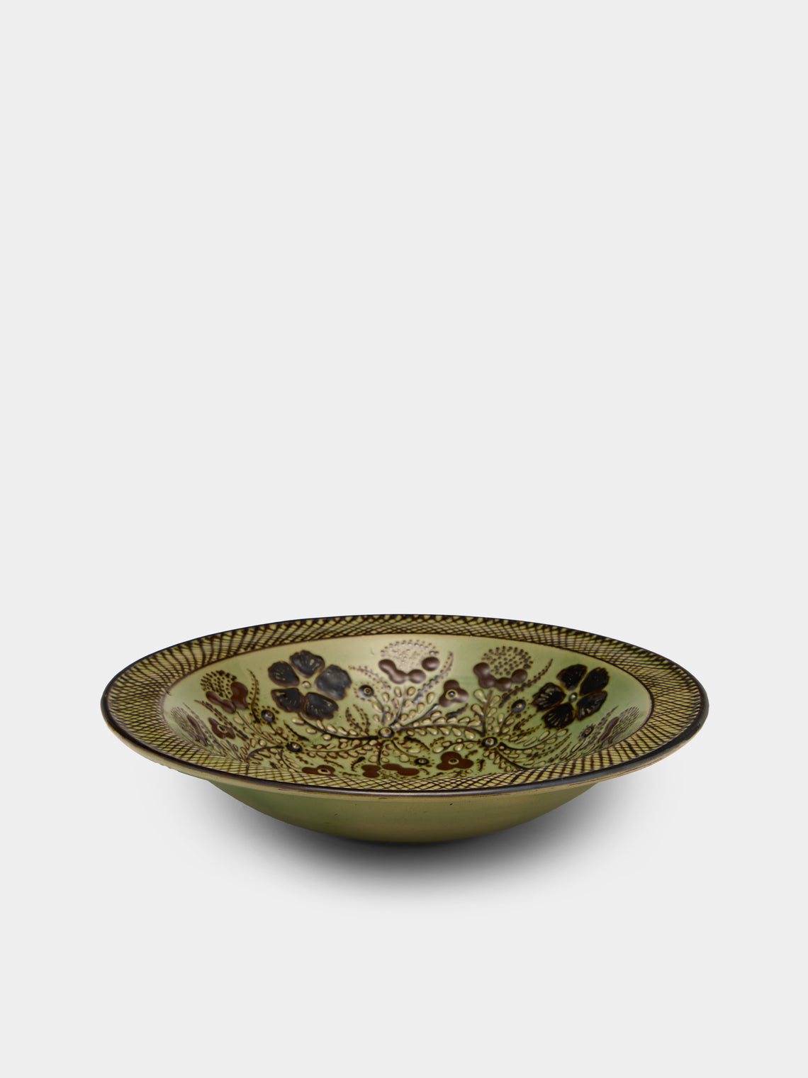 Poterie d’Évires - Flowers Hand-Painted Ceramic Serving Bowl - Green - ABASK - 