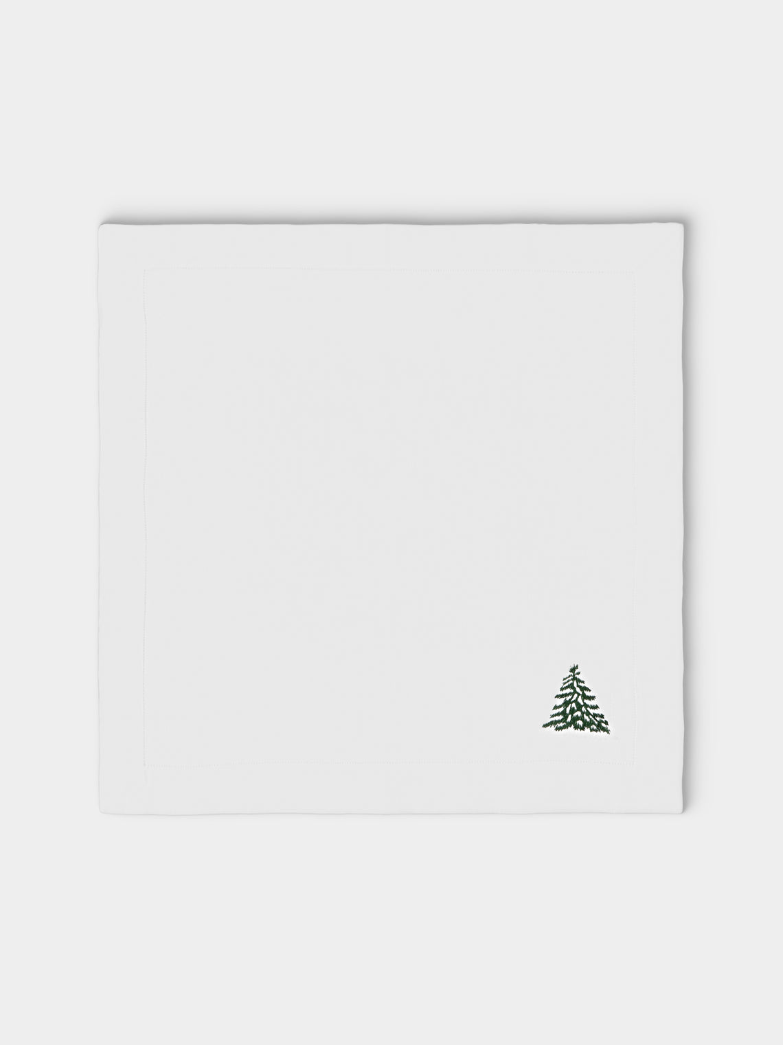 ERI Textiles - | Set of 4 | Winter Forest Hand-Embroidered Linen Napkins - White - ABASK