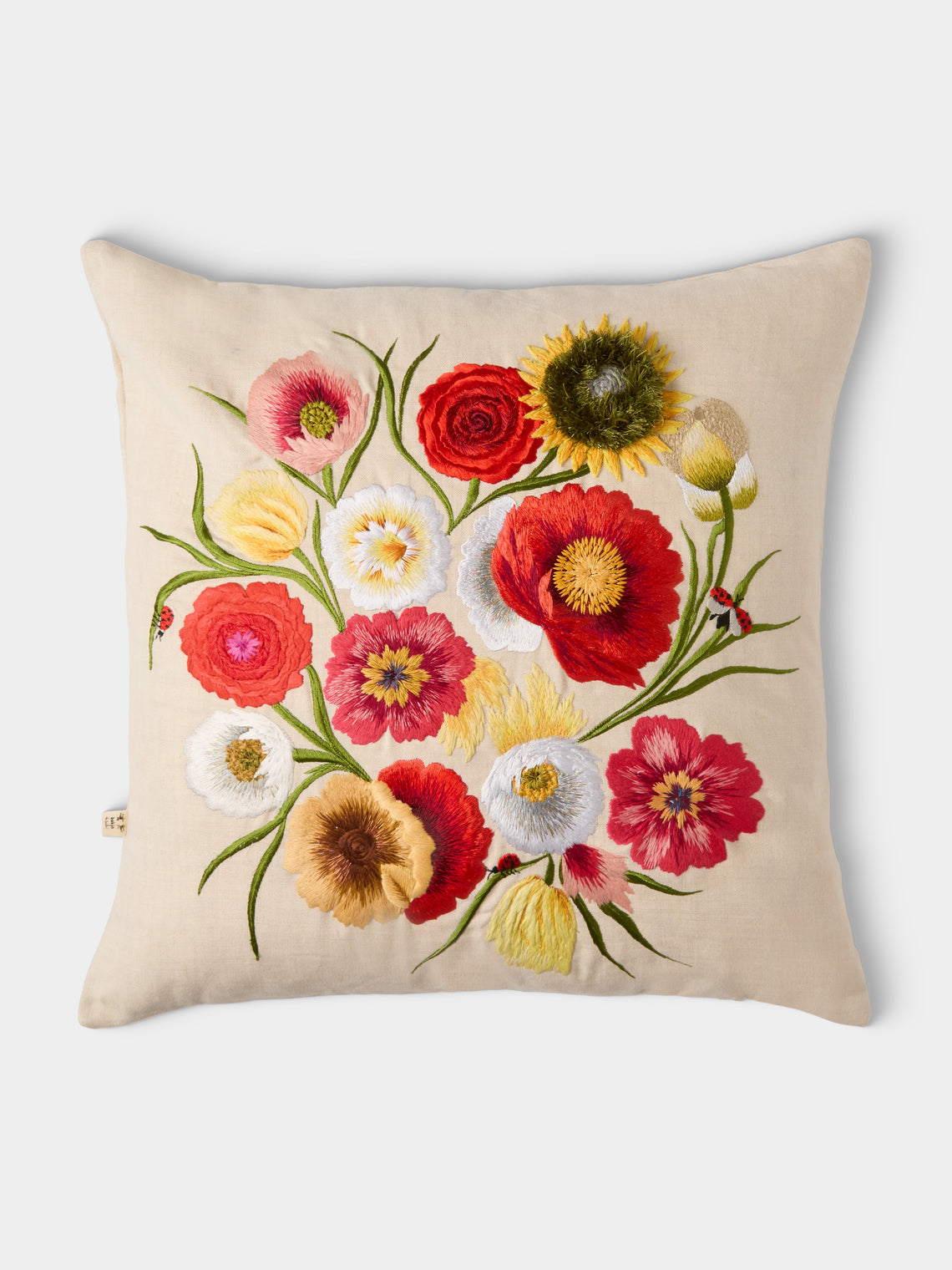 Bokja - Floral Embroidered Linen Cushion (21.5in/55cm) - Multiple - ABASK - 