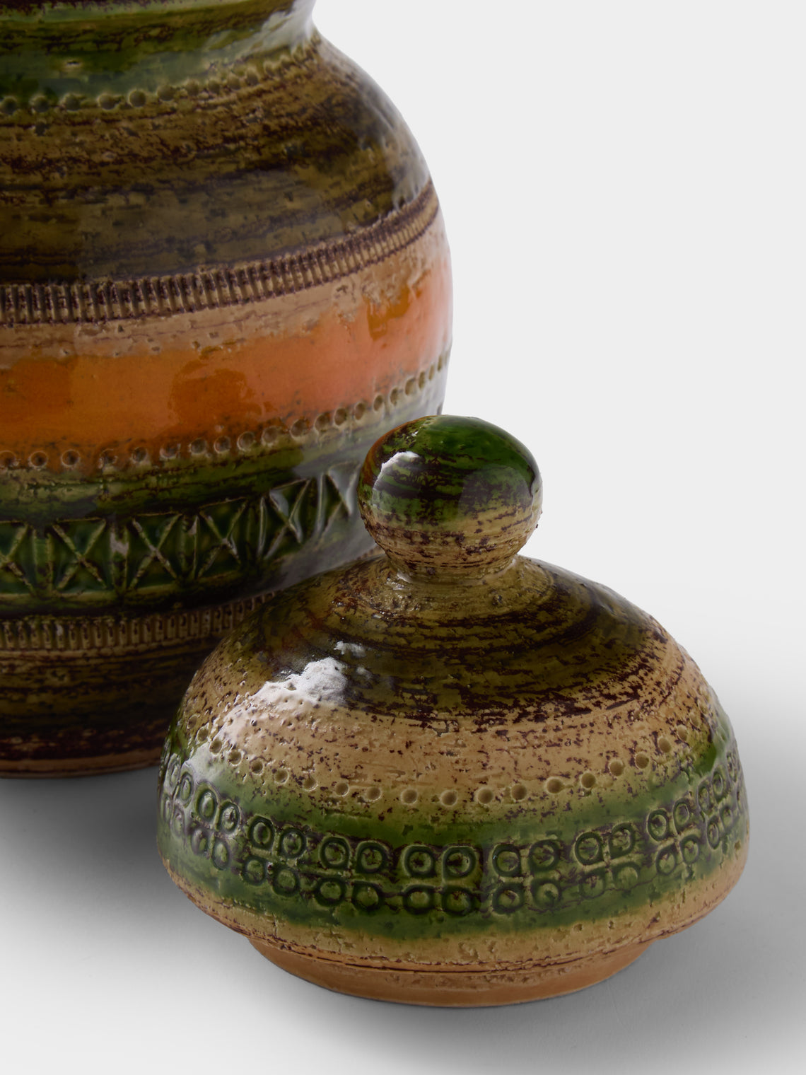 Antique and Vintage - 1960s Bitossi Sahara Ceramic Lidded Jar - Green - ABASK