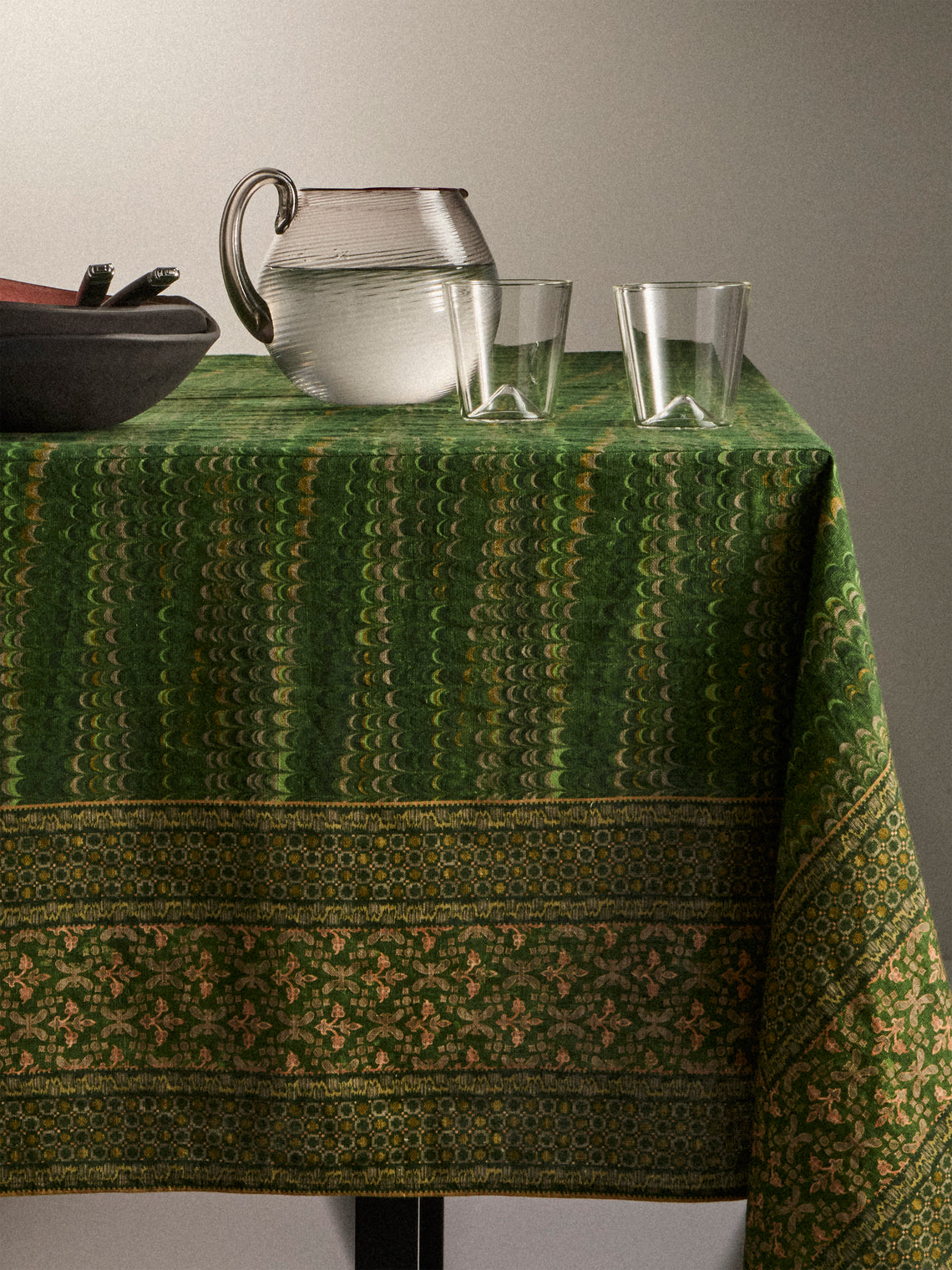 D'Ascoli - Niniane Printed Linen Rectangular Tablecloth (138in/3.5m) - Green - ABASK