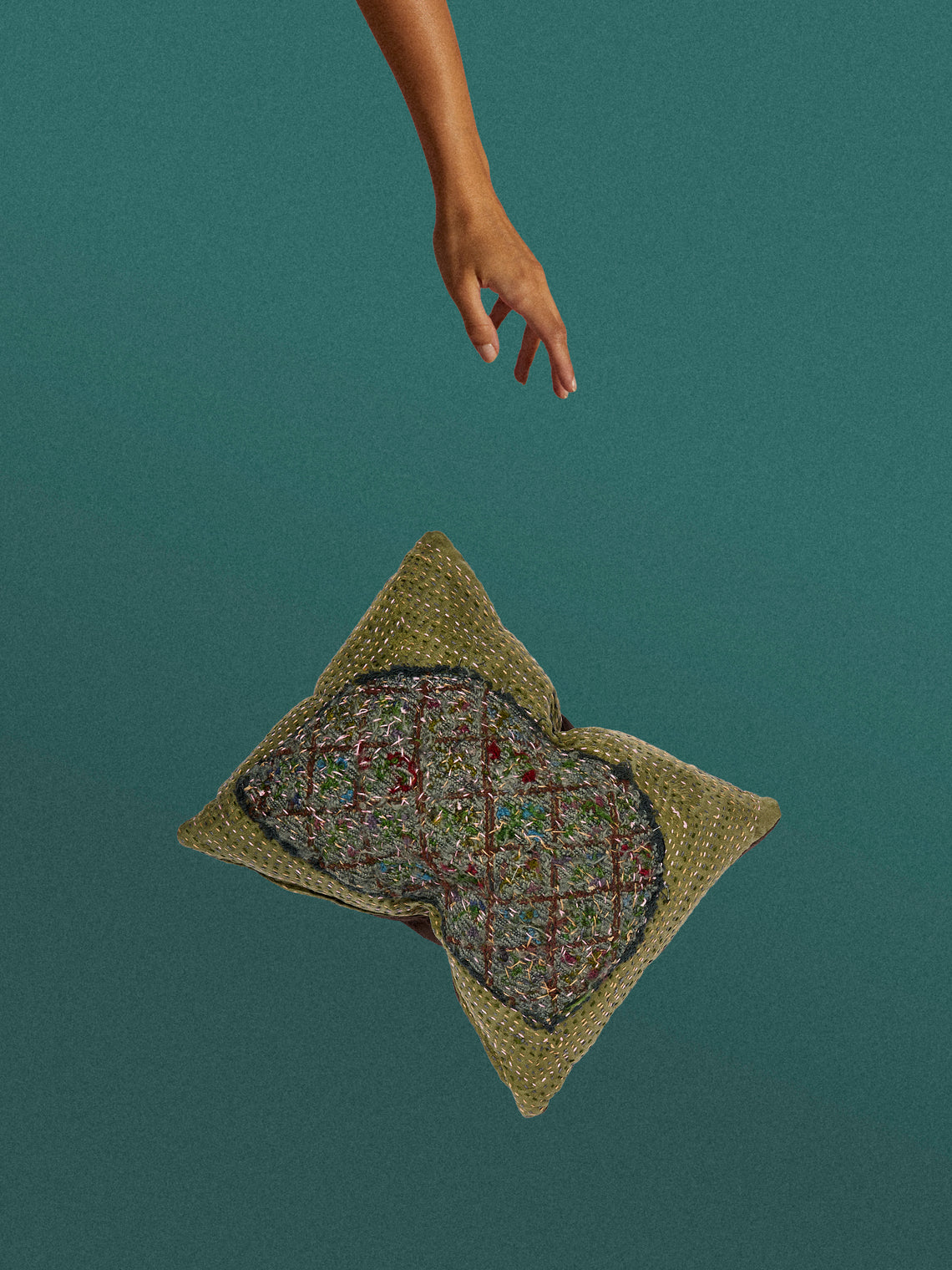 By Walid - 19th-Century Needlepoint Wool and Damask Pillow (16in/41cm) - Multiple - ABASK