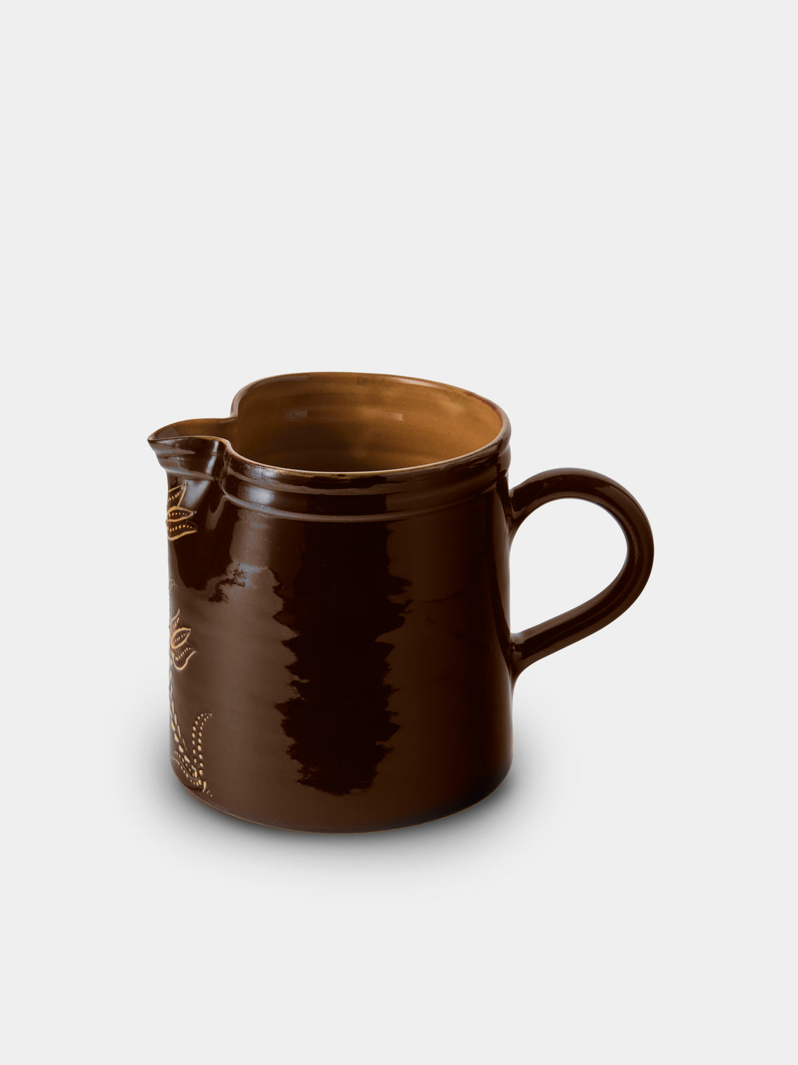 Poterie d’Évires - Flowers Hand-Painted Ceramic Straight-Edge Medium Jug - Dark Brown - ABASK
