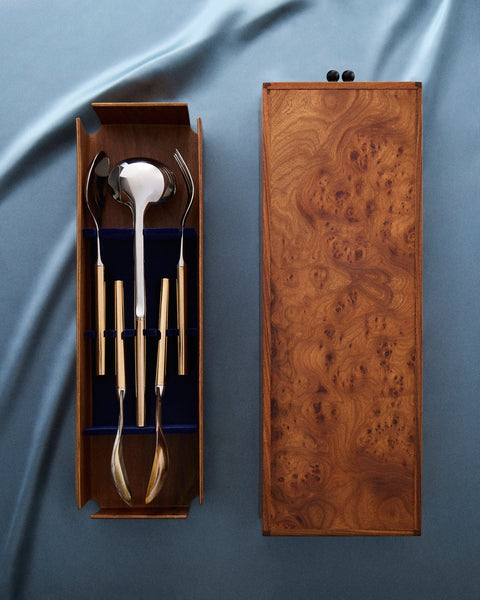 San Lorenzo - 1979 Afra and Tobia Scarpa Sterling Silver and Gold Serving Cutlery in Wooden Box (Set of 5) - Silver - ABASK