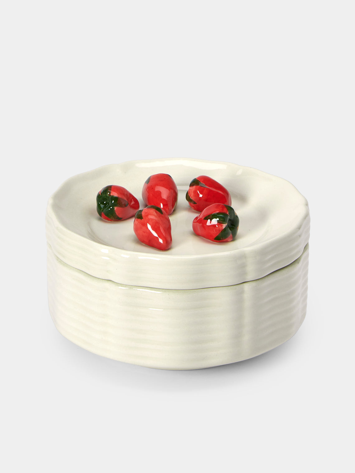 Este Ceramiche - Strawberries Hand-Painted Ceramic Trompe-L'oeil Small Serving Dish - White - ABASK - 