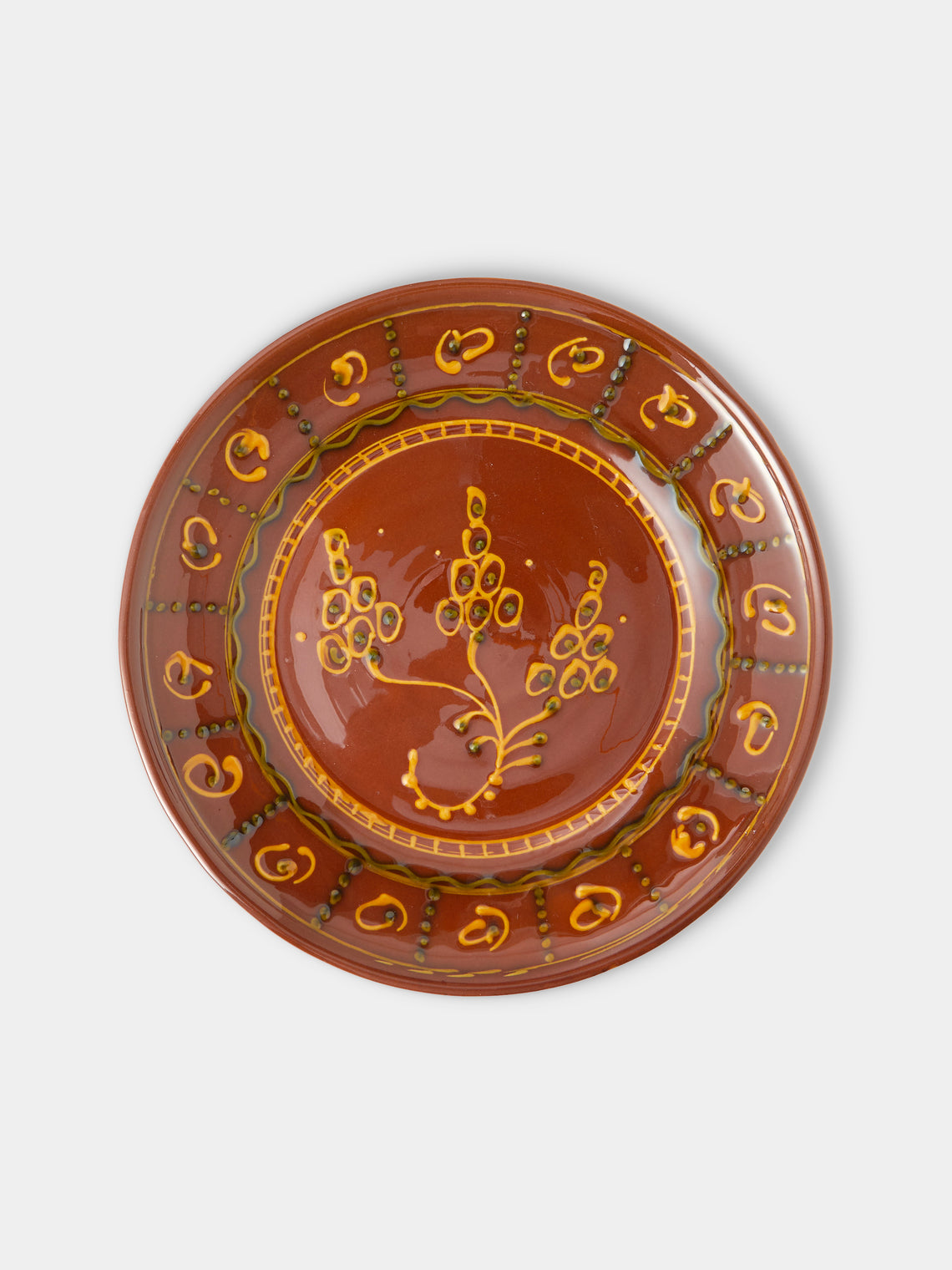 Poterie de Cliousclat - Hand-Painted Slipware Dinner Plates – 10in/25.5cm (Set of 4) - Brown - ABASK
