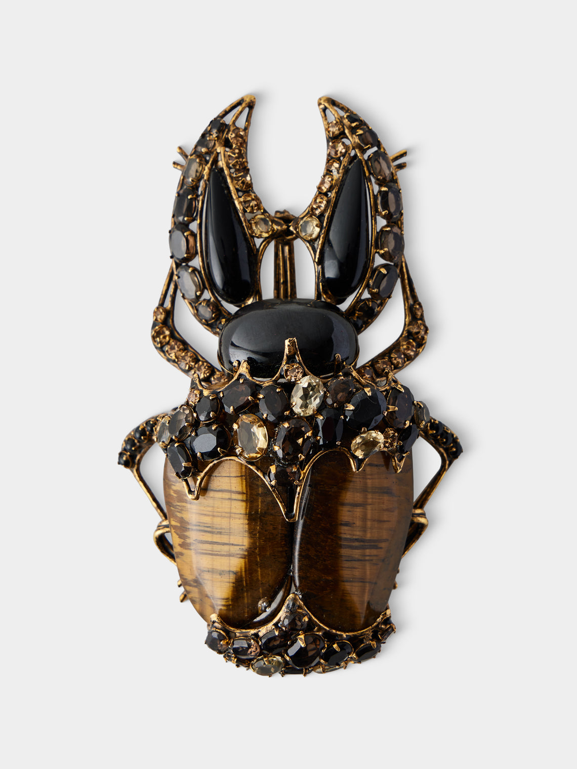 Mahnaz Collection - Vintage Gold-Plated Brass and Tiger's Eye Brooch Pendant - Brown - ABASK