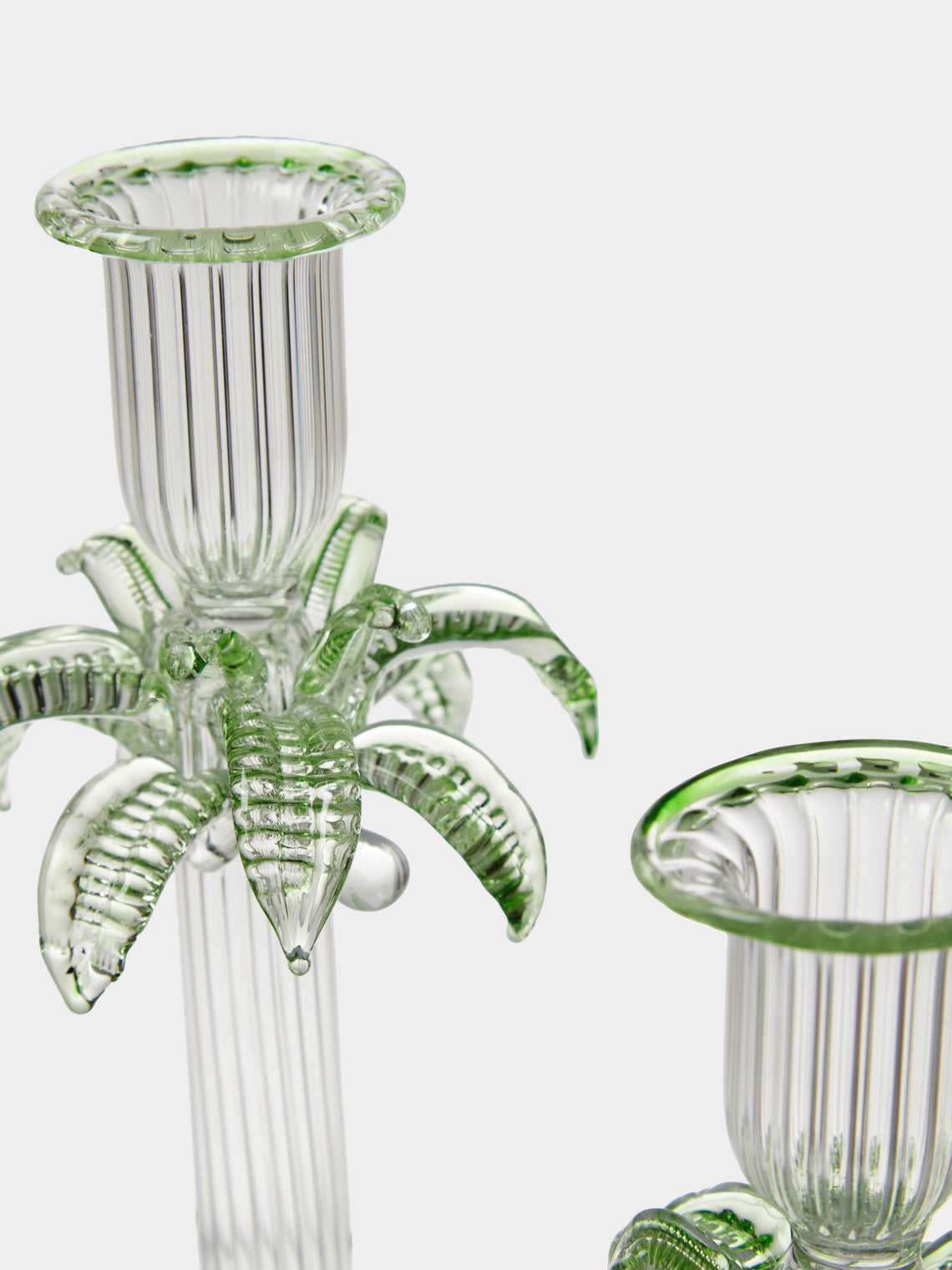 Alya Tannous - | Set of 2 | Palm Tree Hand-Blown Glass Candlesticks - Green - ABASK