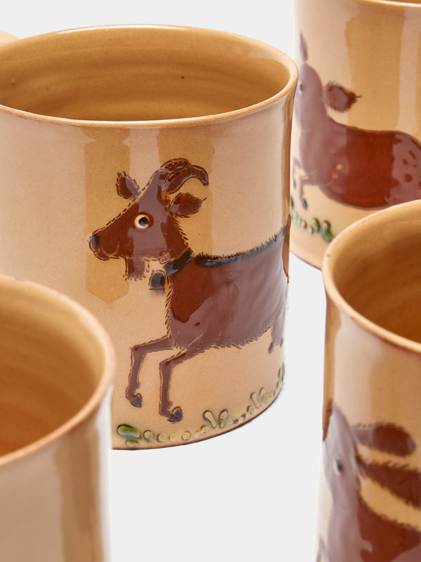 Poterie d’Évires - Animals Hand-Painted Ceramic Mugs (Set of 6) - Cream - ABASK