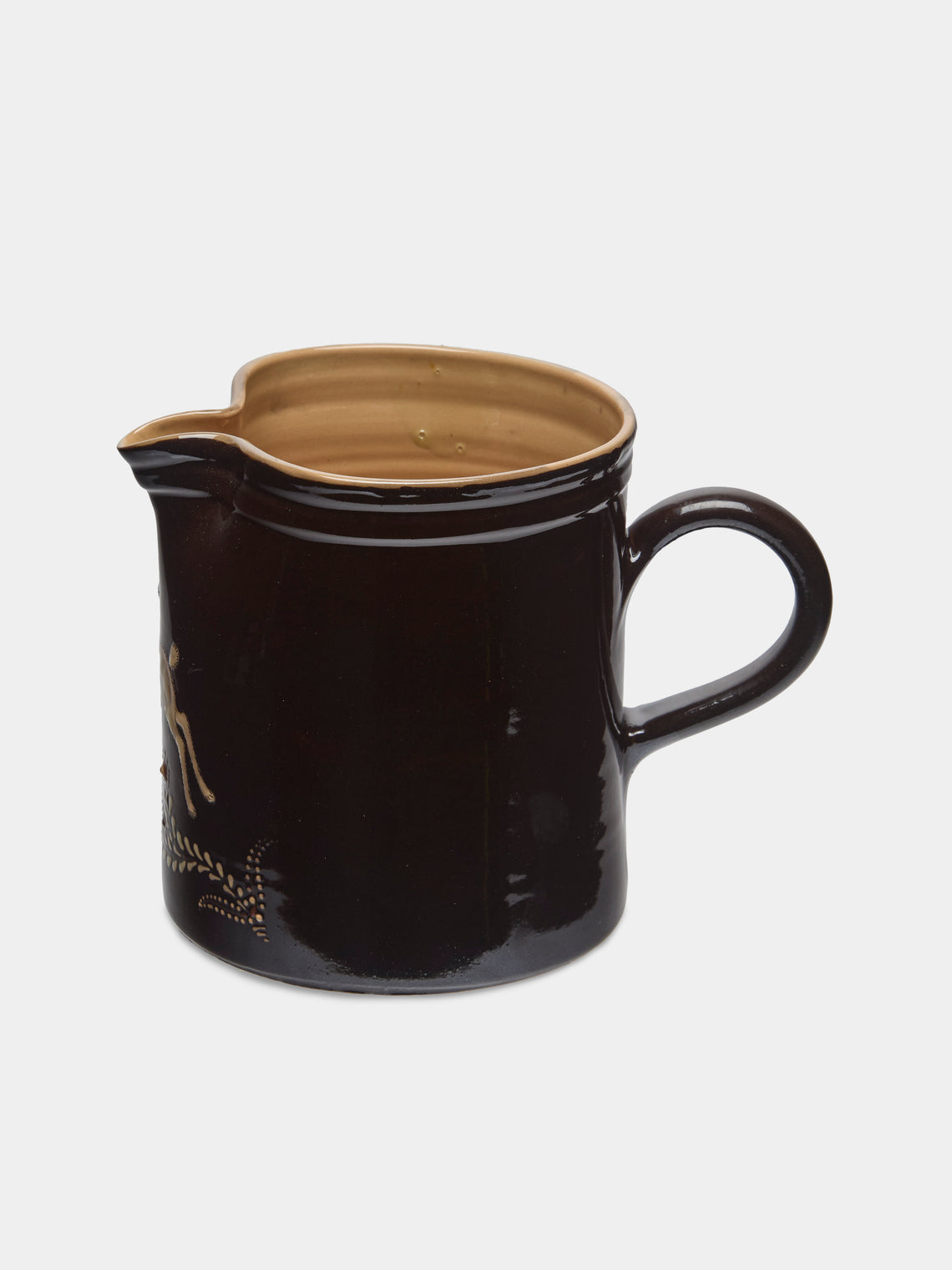 Poterie d’Évires - Rabbits Hand-Painted Ceramic Straight-Edge Jug (70.5oz/2L) - Dark brown - ABASK