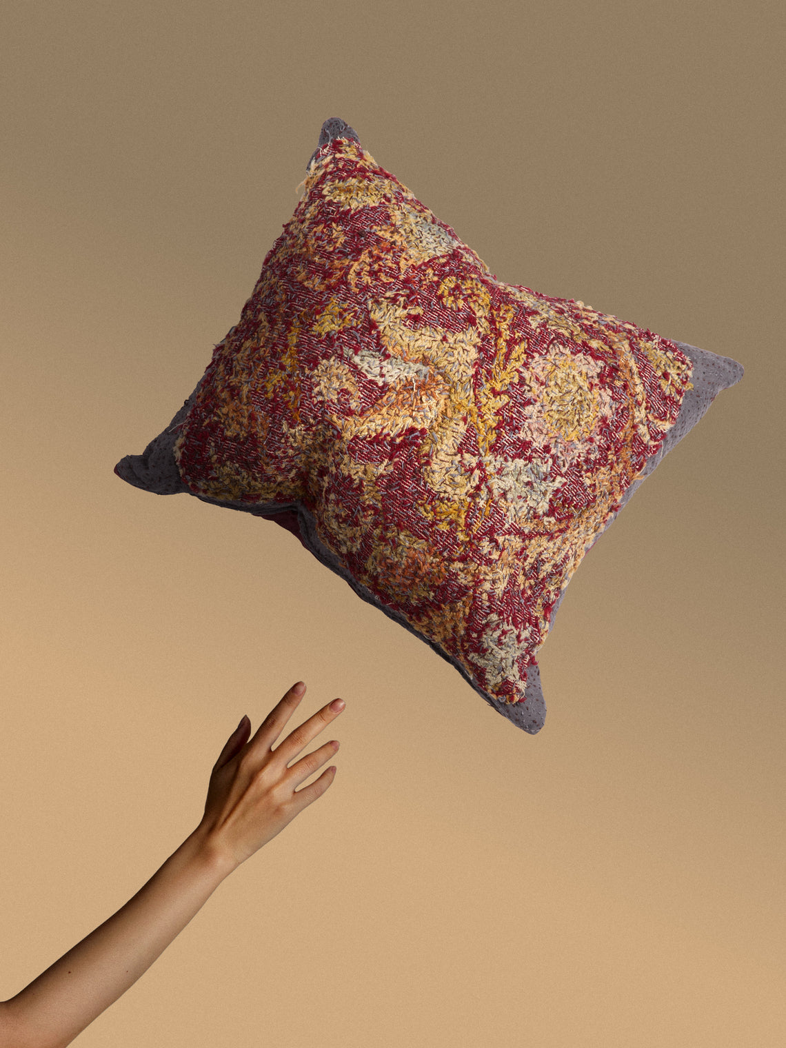 By Walid - 19th-Century English Needlepoint Wool and Damask Cushion (19.5in/50cm) - Multiple - ABASK