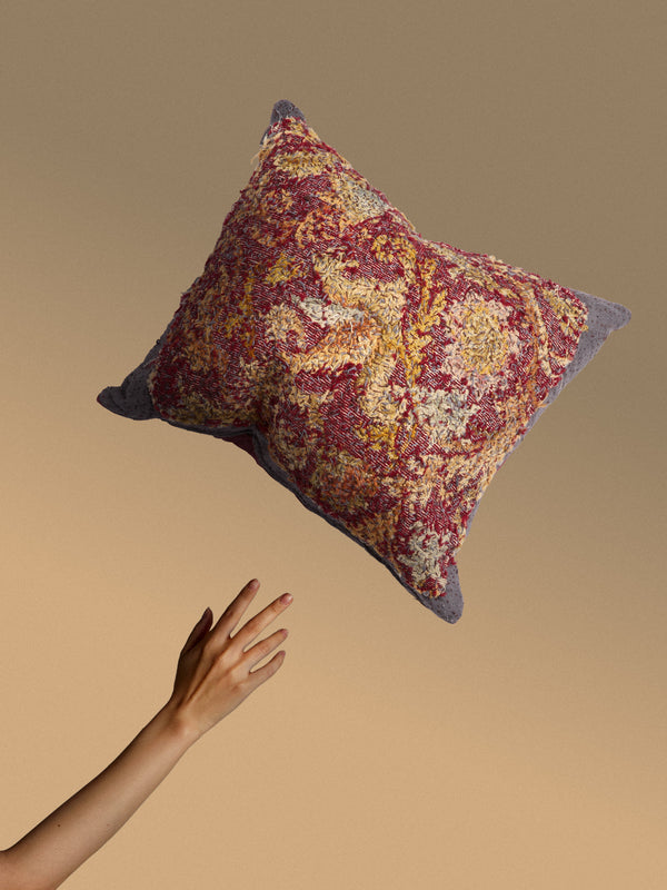 By Walid - 19th-Century English Needlepoint Wool and Damask Cushion (19.5in/50cm) - Multiple - ABASK