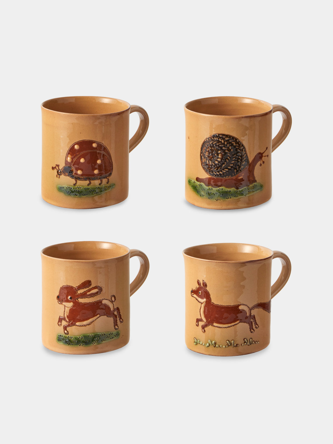 Poterie d’Évires - Animals Hand-Painted Ceramic Mugs (Set of 4) - Cream - ABASK - 
