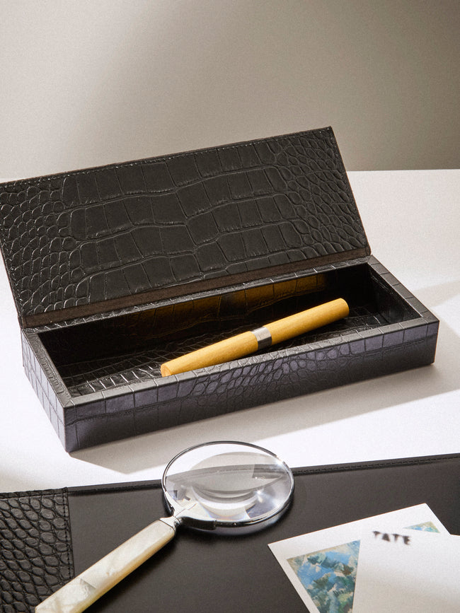 Pinetti - Leather Lidded Pen Holder - Black - ABASK