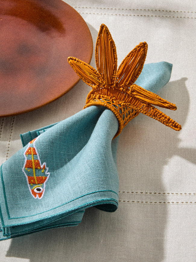 Artesanías del Atlántico - | Set of 4 | Paradise Handwoven Palm Napkin Rings - Yellow - ABASK