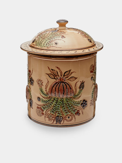 Poterie d’Évires - Flowers Hand-Painted Ceramic Giant Lidded Pot - Cream - ABASK - 