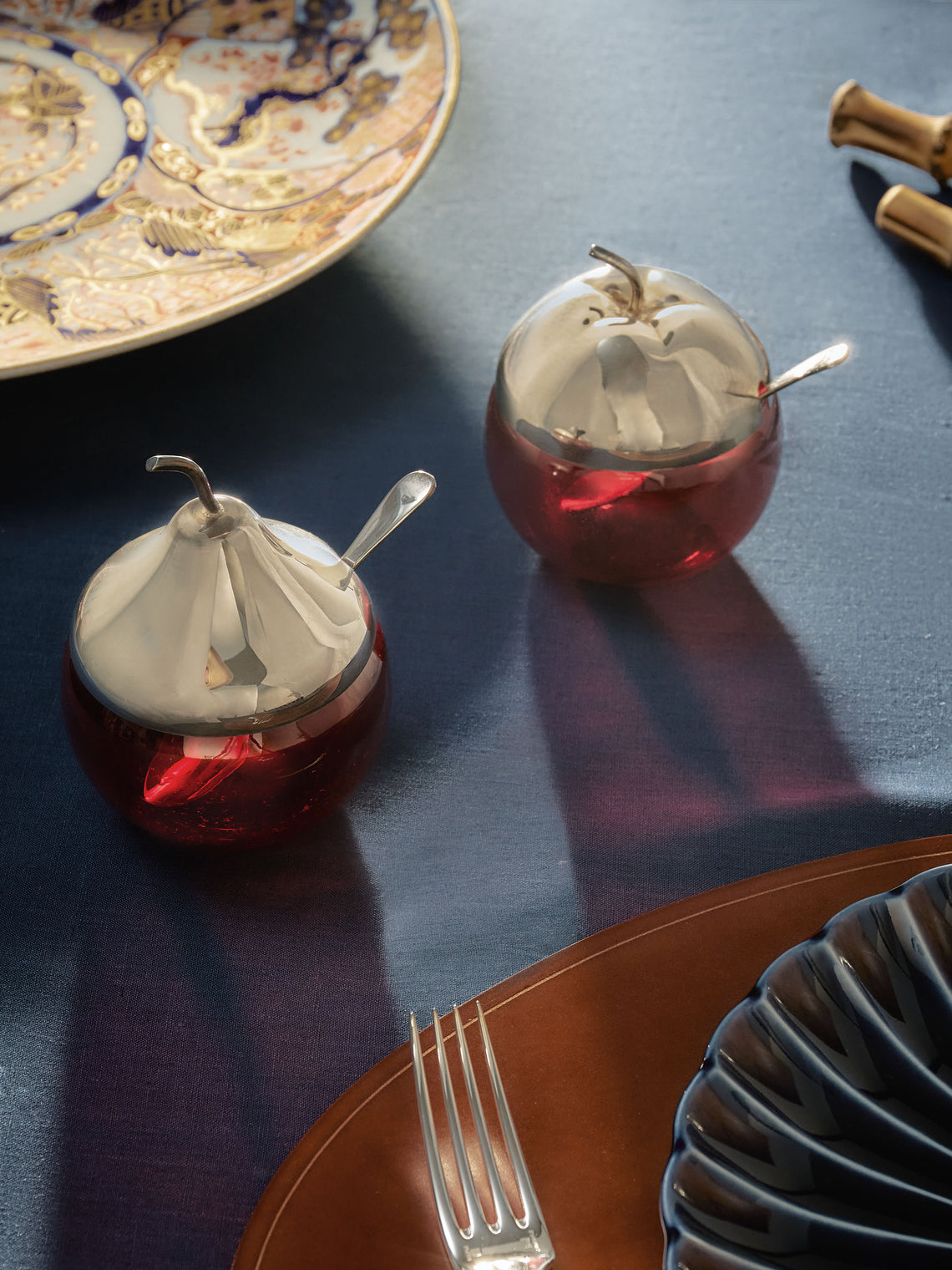 Antique and Vintage - 1950s Silver-Plated Glass Apple and Pear Condiment Bowls -  - ABASK