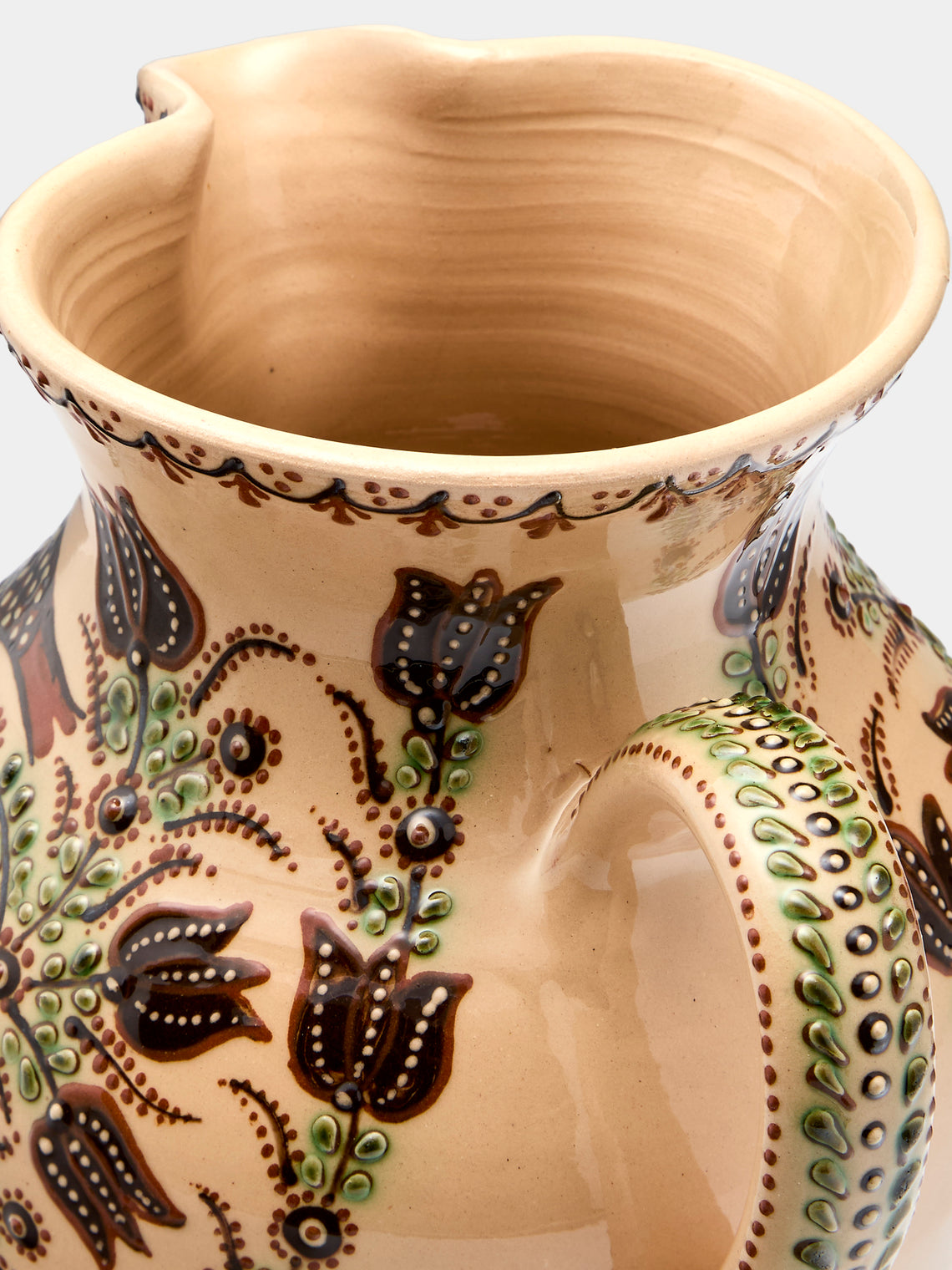 Poterie d’Évires - Birds Hand-Painted Ceramic Large Round Jug - Cream - ABASK