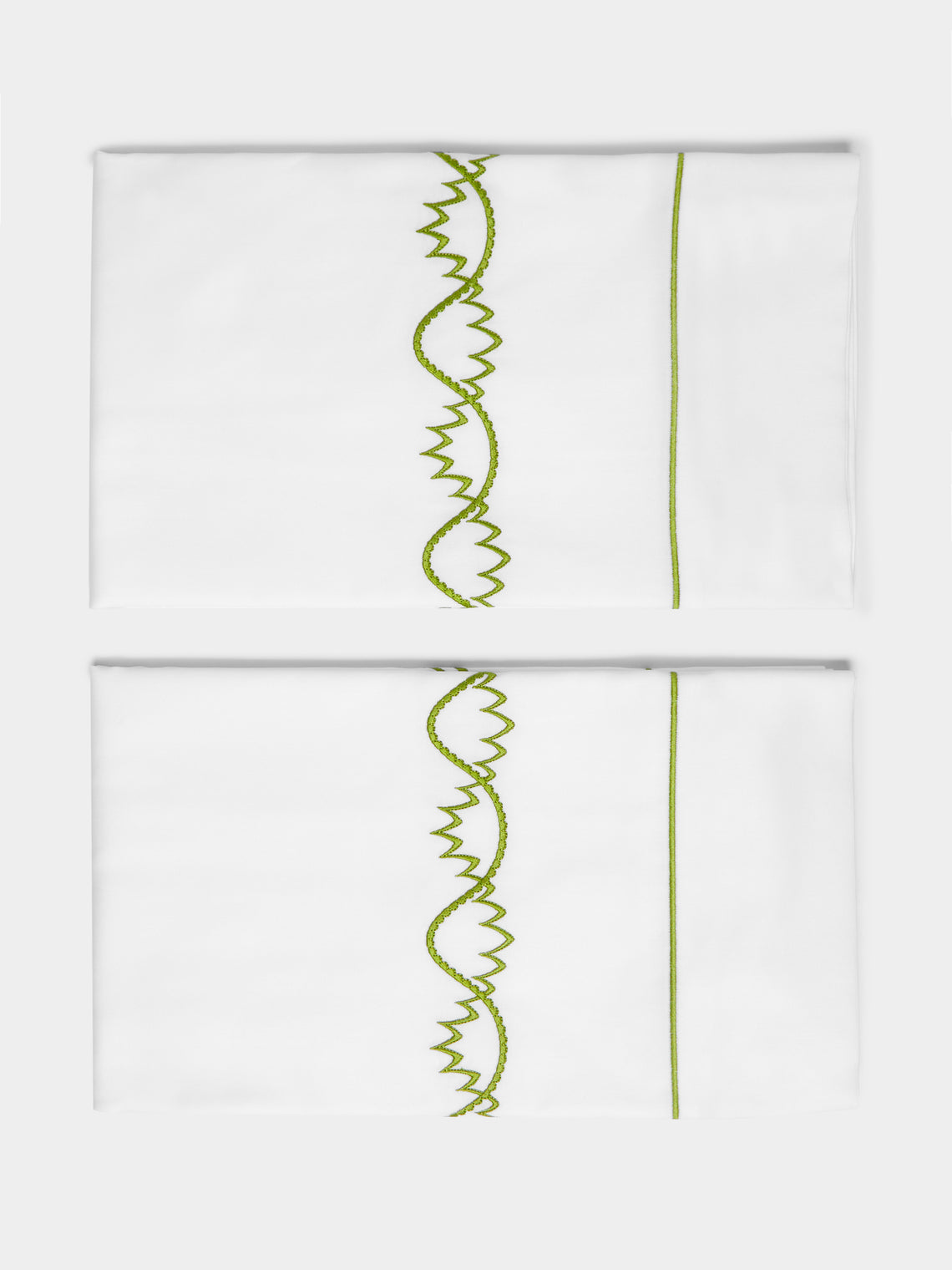 Loretta Caponi - Art Decò Hand-Embroidered Cotton King-Size Pillowcases (Set of 2) -  - ABASK