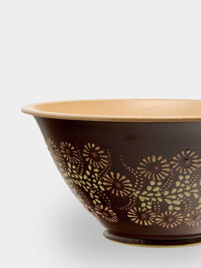 Poterie d’Évires - Flowers Hand-Painted Ceramic Petite Salad Bowl - Dark brown - ABASK