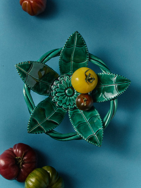 Antique and Vintage - 1950s Majolica Ceramic Leaf Bowl - Green - ABASK