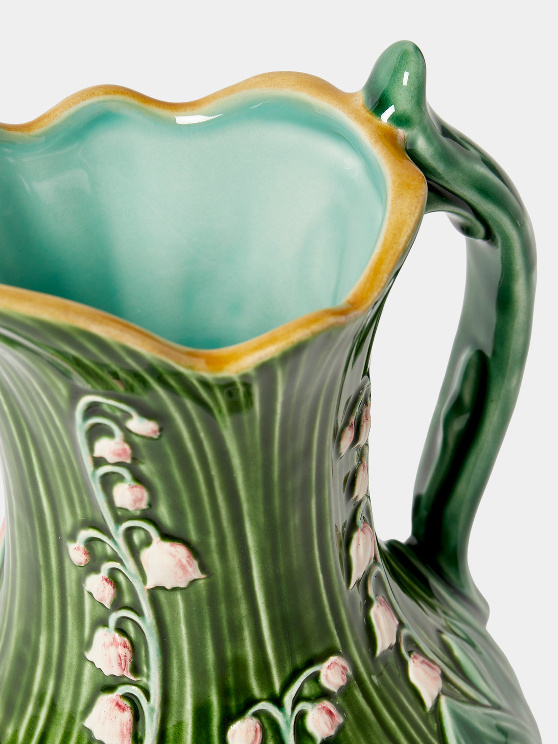 Verdolini - Lily of the Valley Hand-Painted Majolica Ceramic Pitcher - Green - ABASK
