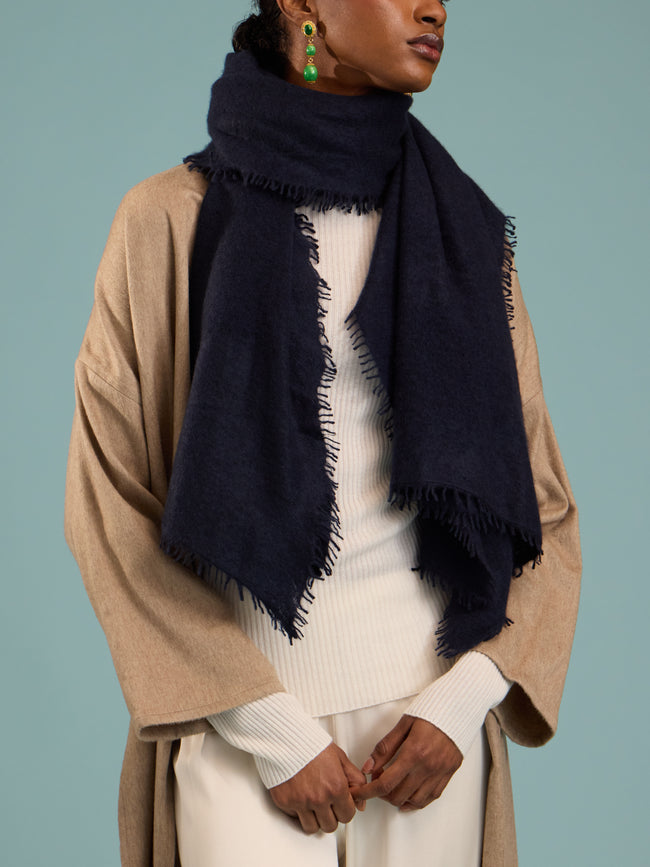 Denis Colomb - Fuzzy Feutre Cashmere Shawl (78.5in/2m) - Navy - ABASK