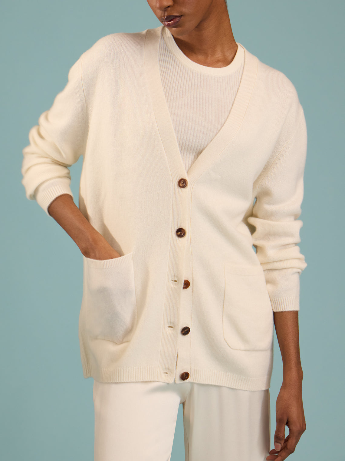 Denis Colomb - Cashmere Boyfriend Cardigan | Size: S - Ivory - ABASK