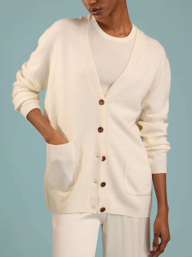 Denis Colomb - Cashmere Boyfriend Cardigan | Size: S - Ivory - ABASK