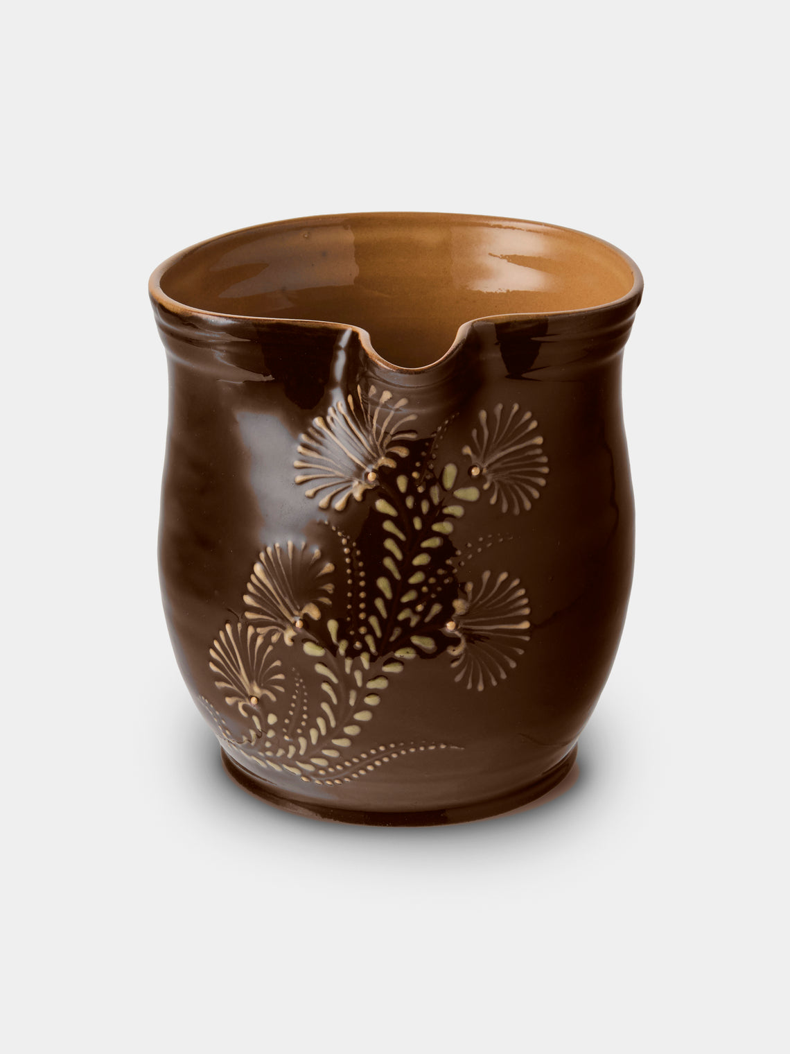 Poterie d’Évires - Flowers Hand-Painted Ceramic Medium Jug - Dark Brown - ABASK