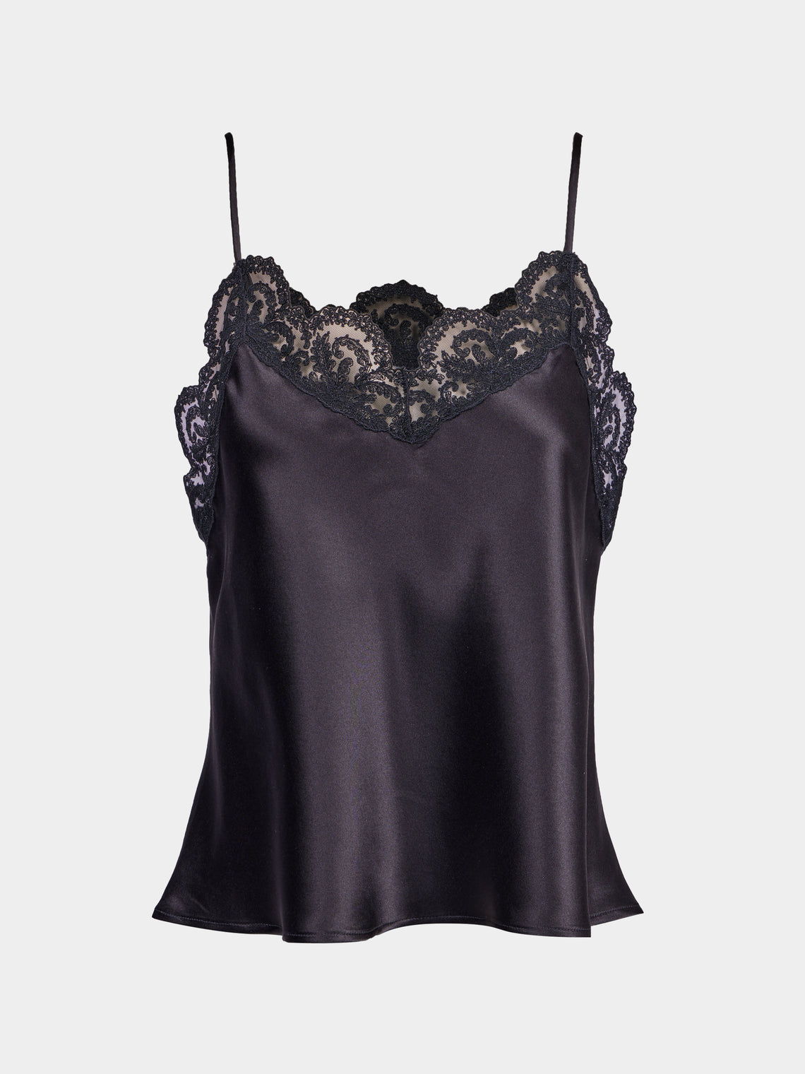 Loretta Caponi - Esmeralda Silk and Lace Top | Size: XS - Black - ABASK - 