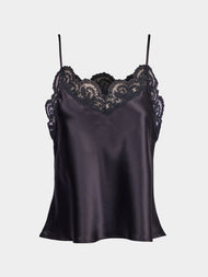 Loretta Caponi - Esmeralda Silk and Lace Top | Size: XS - Black - ABASK - 
