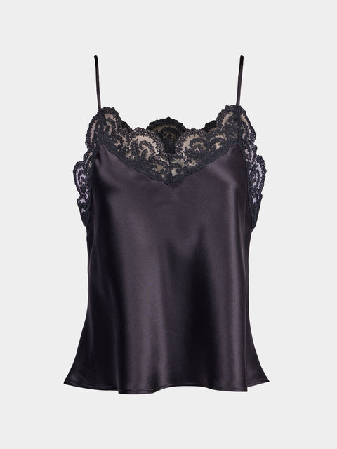 Loretta Caponi - Esmeralda Silk and Lace Top | Size: XS - Black - ABASK - 
