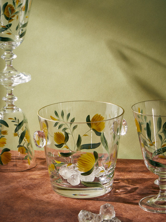 Los Vasos de Agua Clara - Jaipur Hand-Painted Crystal Ice Bucket - Yellow - ABASK