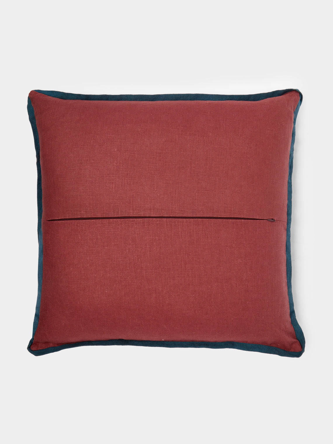 Rosemary Milner - Seaweed Hand-Embroidered Linen Cushion (19.5in/50cm) - Red - ABASK
