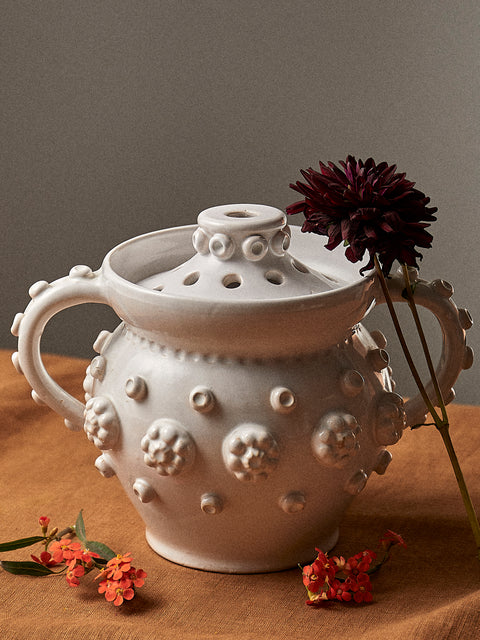 Antique and Vintage - 1920s Émile Tessier Ceramic Vase (9in/23.5cm) - White - ABASK